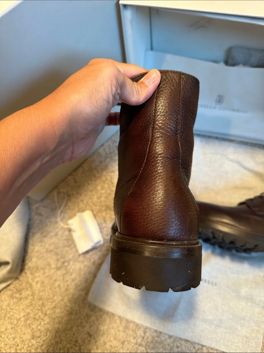 Brunello Cucinelli Dark Brown Leather Lace-Up Boots